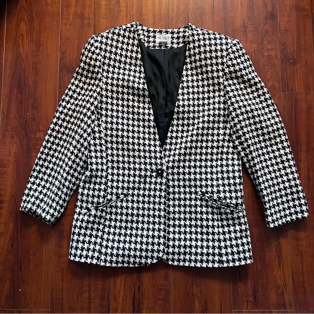 Vintage Koret Petites Houndstooth Blazer – Size 10 | Classic Retro Chic